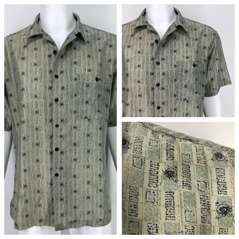 Chinese Dragon Silk Print Shirt Large L y2k